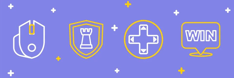 Set line Medal, Game controller or joystick, Chess shield and Computer mous.. Stock Illustration