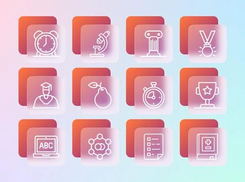 Set line Medal, Molecule, Stopwatch, Clipboard with checklist, Pear, Law pi.. Stock Illustration