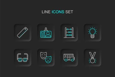 Set line Medal, School Bus, Comedy and tragedy masks, Glasses, Creative lam.. イラスト素材