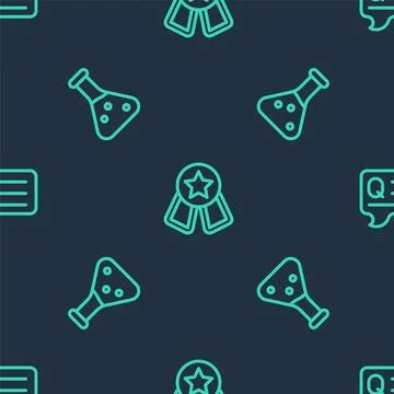 Set line Medal with star, Test tube and Speech bubbles Question on seamless.. Stock Illustration