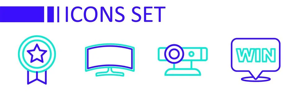 Set line Medal, Web camera, Computer monitor and Game rating with medal ico.. 스톡 일러스트