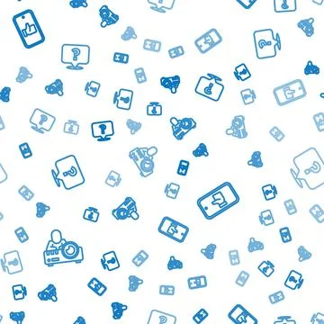 Set line Media projector, Hand like and Question mark on seamless pattern Stock Illustration