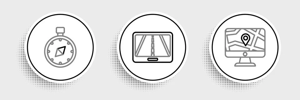 Set line Medical map pointer with cross hospital, Compass and Infographic o.. Stock Illustration