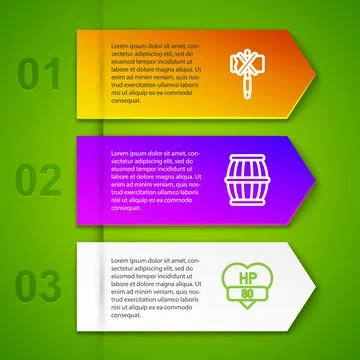 Set line Medieval axe, Gun powder barrel and Video game. Business infographic 스톡 일러스트