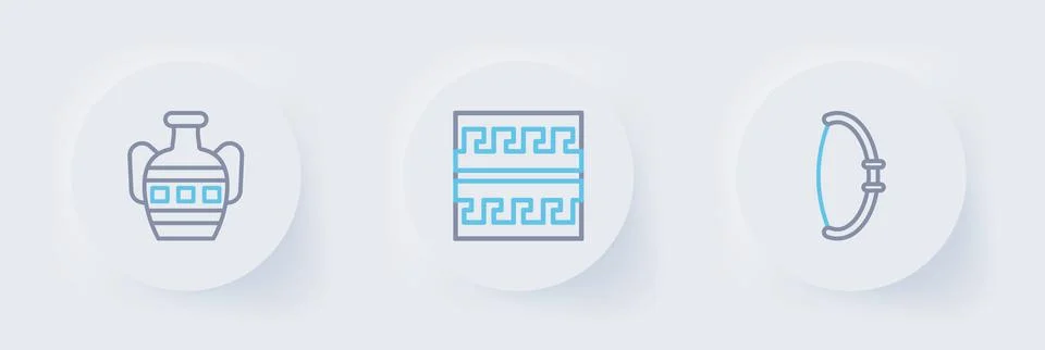 Set line Medieval bow, Ancient Greek pattern and amphorae icon. Vector Illustrazione stock