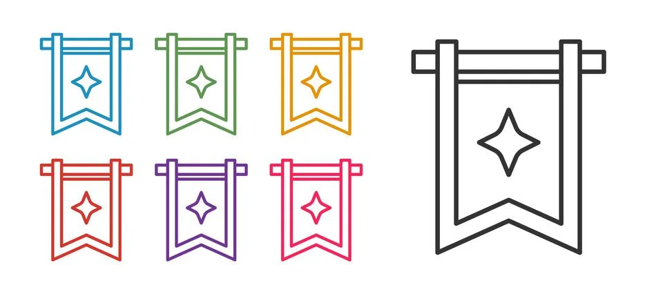 Set line Medieval flag icon isolated on white background. Country, state, or  Stock Illustration