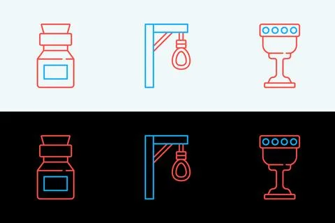 Set line Medieval goblet, Poison in bottle and Gallows icon. Vector 스톡 일러스트