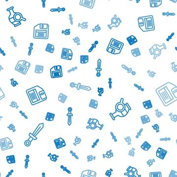Set line Medieval sword, Ancient amphorae and Floppy disk on seamless pattern Stock Illustration