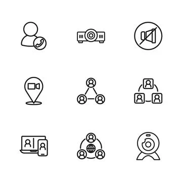Set line Meeting, Web camera, Mute microphone, Video chat conference, Movie.. Stock Illustration