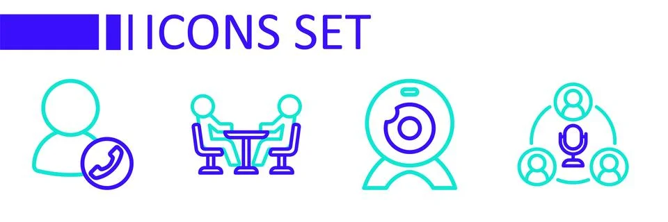 Set line Meeting, Web camera,  and Video chat conference icon. Vector 스톡 일러스트