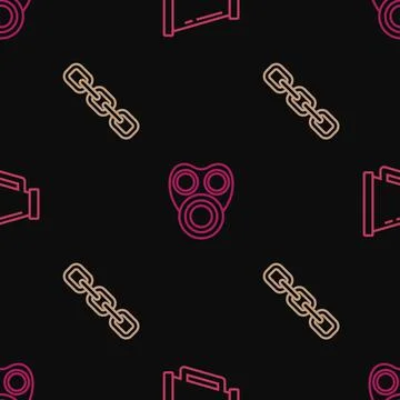 Set line Megaphone, Chain link and Gas mask on seamless pattern. Vector Stockillustratie
