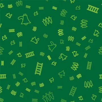Set line Megaphone, Fire escape and Forest on seamless pattern. Vector Stock Illustration