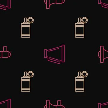 Set line Megaphone, Hand grenade and on seamless pattern. Vector Stock Illustration
