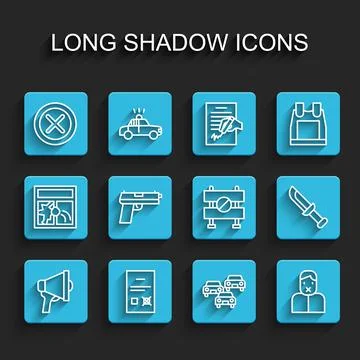 Set line Megaphone, Poll document, X Mark, Cross in circle, Traffic jam, Censor Stock Illustration