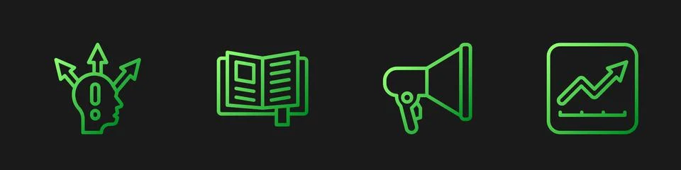 Set line Megaphone, Project team base, Reading book and Financial growth Illustrazione stock