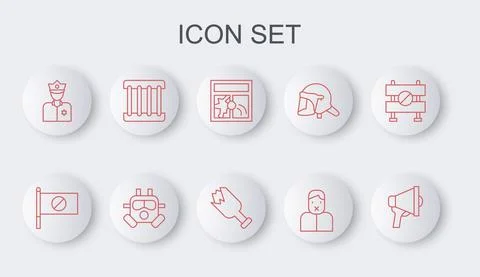 Set line Megaphone, Protest, Broken window, Censor and freedom of speech, Police 스톡 일러스트