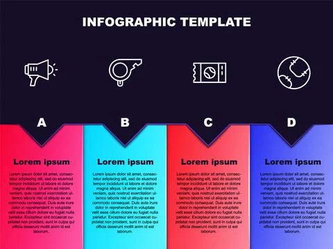 Set line Megaphone, Whistle, Baseball ticket and . Business infographic template Stock Illustration
