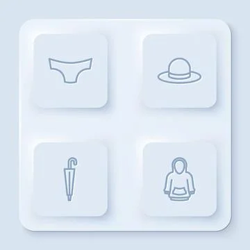 Set line Men underpants, Man hat, Umbrella and Hoodie. White square button 스톡 일러스트