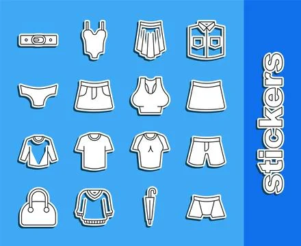 Set line Men underpants, Short or, Skirt, Belt and Undershirt icon. Vector Stock Illustration