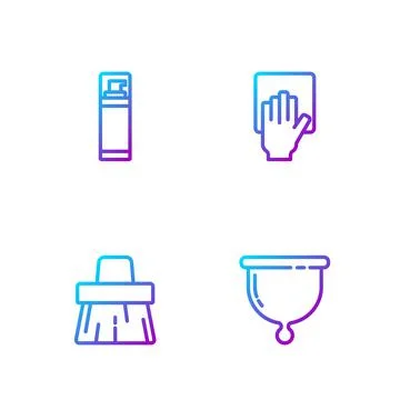 Set line Menstrual cup, Handle broom, Shaving gel foam and Cleaning service Illustration