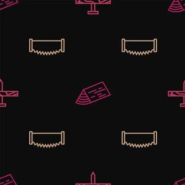 Set line Metallic nail, Two-handed saw and Wooden beam on seamless pattern... イラスト素材