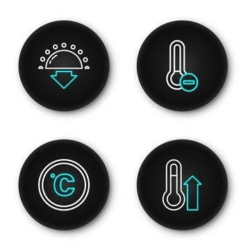 Set line Meteorology thermometer, Celsius,  and Sunset icon. Vector Stock Illustration
