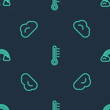Set line Meteorology thermometer, Cloud and Rainbow with clouds on seamless 스톡 일러스트