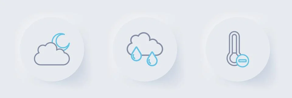 Set line Meteorology thermometer, Cloud with rain and moon icon. Vector Stockillustratie