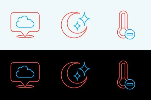 Set line Meteorology thermometer, Location cloud and Moon and stars icon. V.. イラスト素材