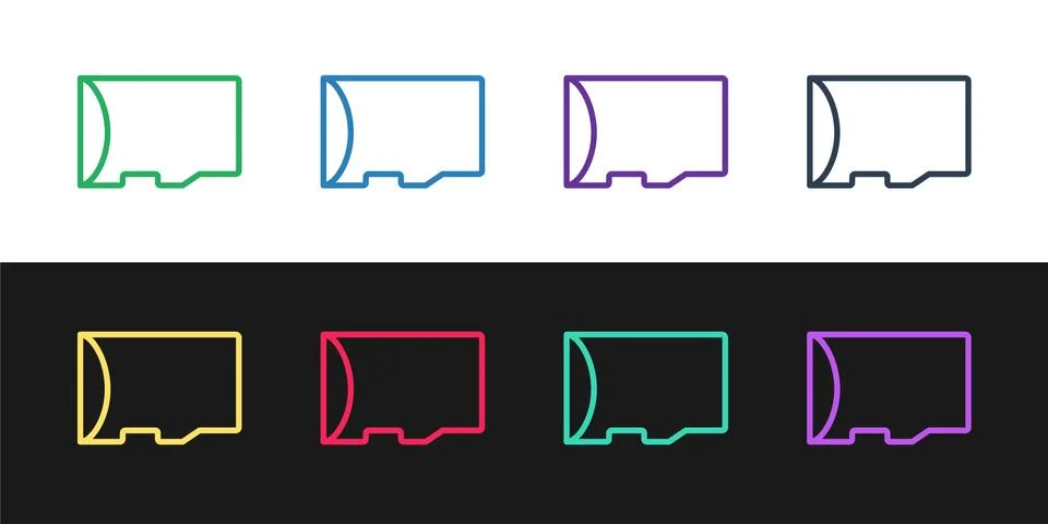 Set line Micro SD memory card icon isolated on black and white background Stock Illustration