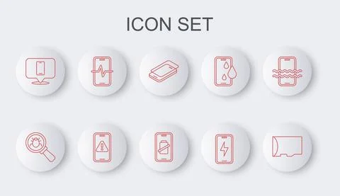 Set line Micro SD memory card, System bug, Glass screen protector, Mobile Stock-Illustration