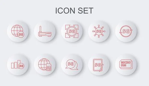 Set line Micro Sim Card, 5G network, Graphic tablet with, Router and wi-fi .. Stock-Illustration