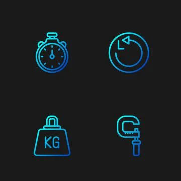 Set line Micrometer, Weight, Stopwatch and Radius. Gradient color icons. Vector Stock Illustration