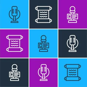 Set line Microphone, and Papyrus scroll icon. Vector 스톡 일러스트