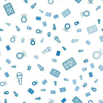 Set line Microphone, CD disk award in frame and Diamond ring on seamless pattern Stock Illustration