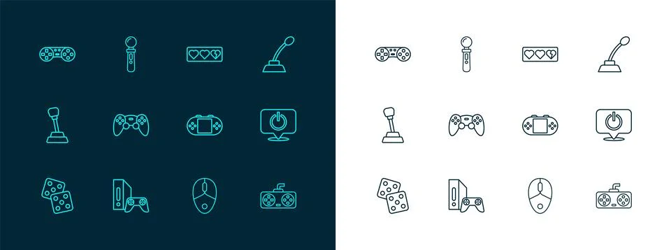 Set line Microphone Game console with joystick Portable video game Computer m 库存插图