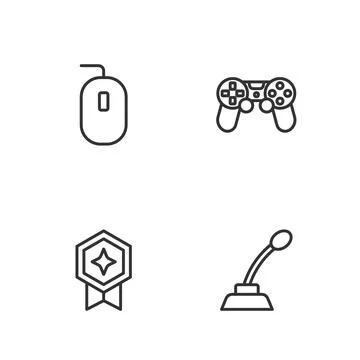 Set line Microphone, Game rating with medal, Computer mouse and controller or 스톡 일러스트