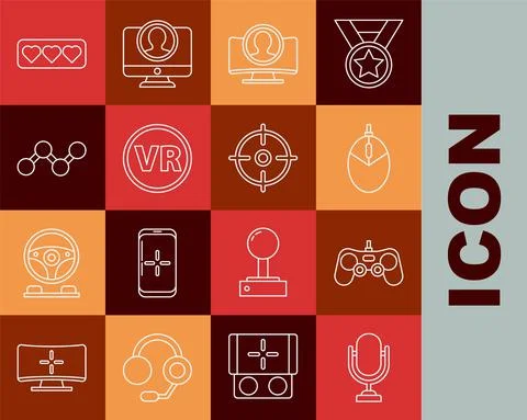 Set line Microphone, Gamepad, Computer mouse gaming, Create account screen Illustrazione stock