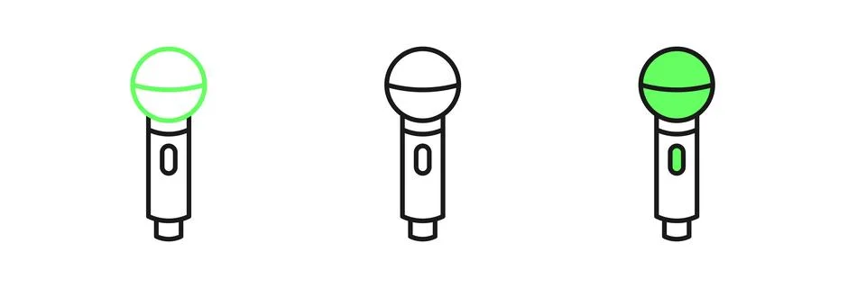 Set line Microphone icon isolated on white background. On air radio mic mic.. 스톡 일러스트