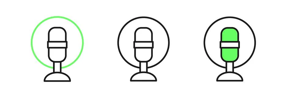 Set line Microphone icon isolated on white background. On air radio mic mic.. Stock Illustration