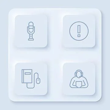 Set line Microphone, Information, Electronic book with mouse and Student. White Stock Illustration