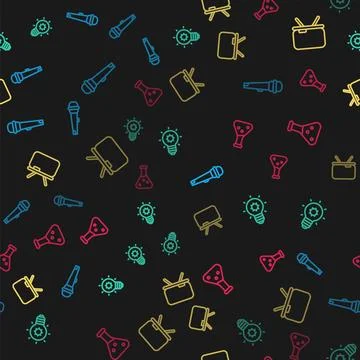 Set line Microphone, Light bulb, Chalkboard and Test tube on seamless pattern Stockillustratie