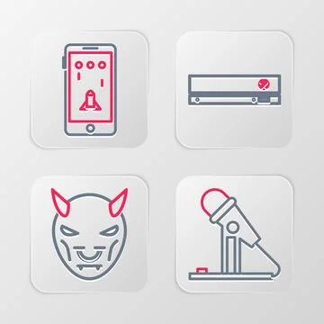Set line Microphone, Mask of the devil with horns, Video game console and M.. イラスト素材