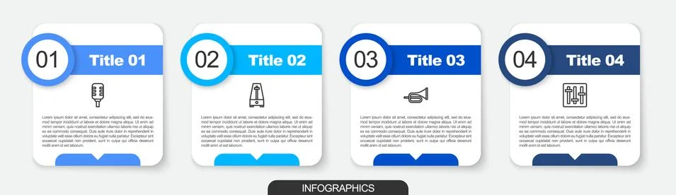 Set line Microphone, Metronome with pendulum, Trumpet and Sound mixer controller Stock Illustration