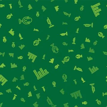 Set line Microphone, Music equalizer and Trumpet on seamless pattern. Vector Stock Illustration