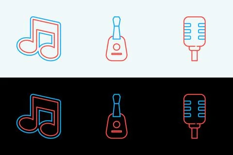 Set line Microphone, Music note, tone and Guitar icon. Vector イラスト素材