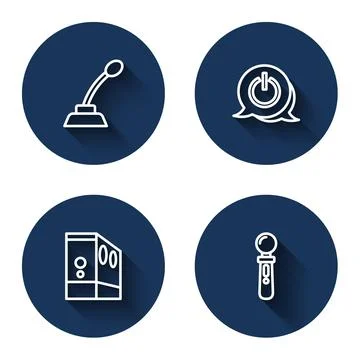 Set line Microphone, Power button, Case of computer and VR controller game with Illustrazione stock