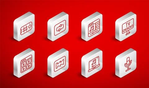 Set line Microphone, Repeat button, Music player, Smart Tv, Laptop with music Stock Illustration