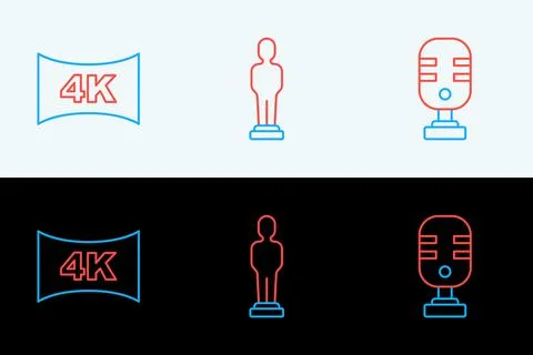 Set line Microphone, Screen tv with 4k and Movie trophy icon. Vector Illustrazione stock
