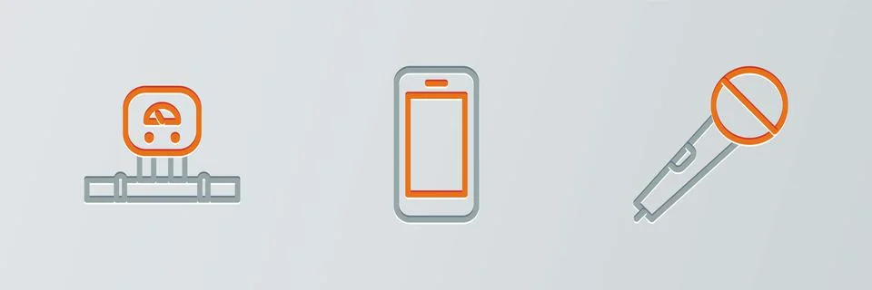 Set line Microphone, Smart sensor and Smartphone icon. Vector Stock Illustration